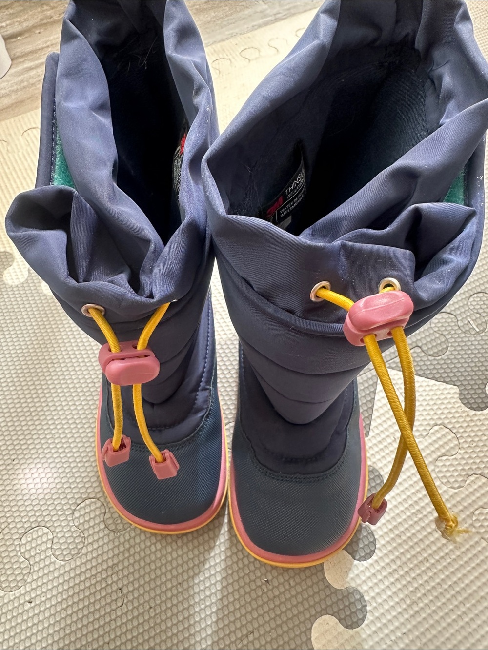 Children's Navy Winter Snow Boots with Pink Accents